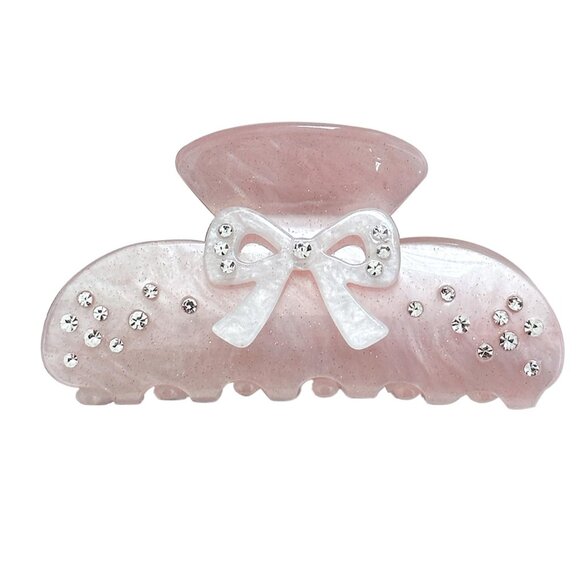 Accessories - Lightweight Bow Hair Claw Clip with Rhinestones - Glamorous Hold for Thick Hair
